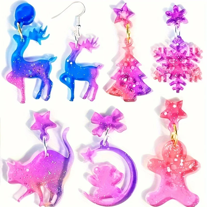 53 قطعة DIY قطرة الغراء قرون عيد الميلاد أقراط قالب من السيليكون شجرة عيد الميلاد قرون قلادة أقراط قلادة #5