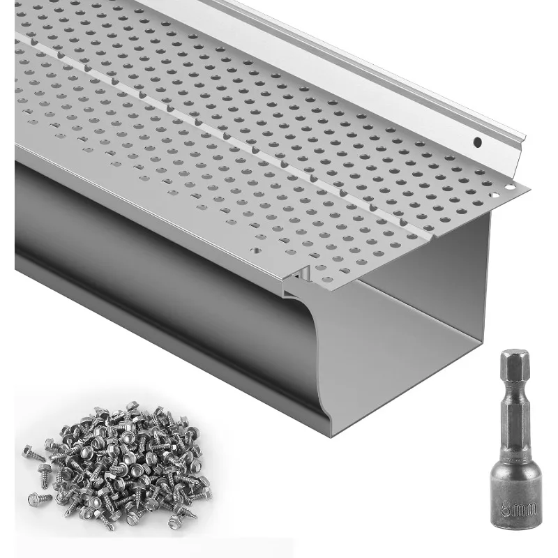 Gutter Guard, 5 inch Width, Aluminum Leaf Filter DIY Gutter Cover, 26 PCS 104 ft Total Length, 0.157'' Hole Diameter