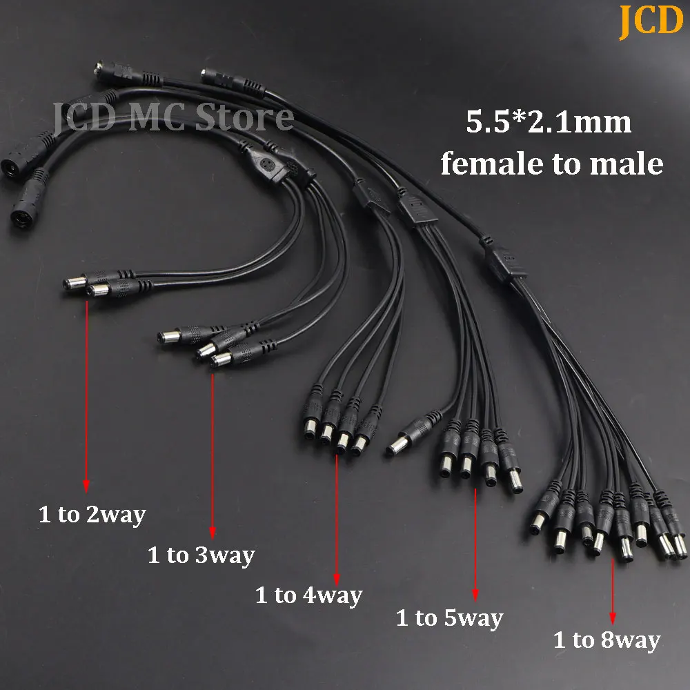 5.5* 2.1mm 1 to 2/3/4/5/8 Way DC Power Splitter Cable DC5521 12V Power Adapter Connector Cord For LED Strip Lights CCTV Camera