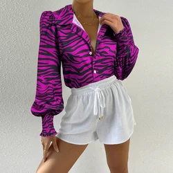 Sexy Women's Shirt Autumn Simple Lapel Single Breasted Zebra Print Long Sleeved Top Loose Casual Vacation Elegant Women's Shirts