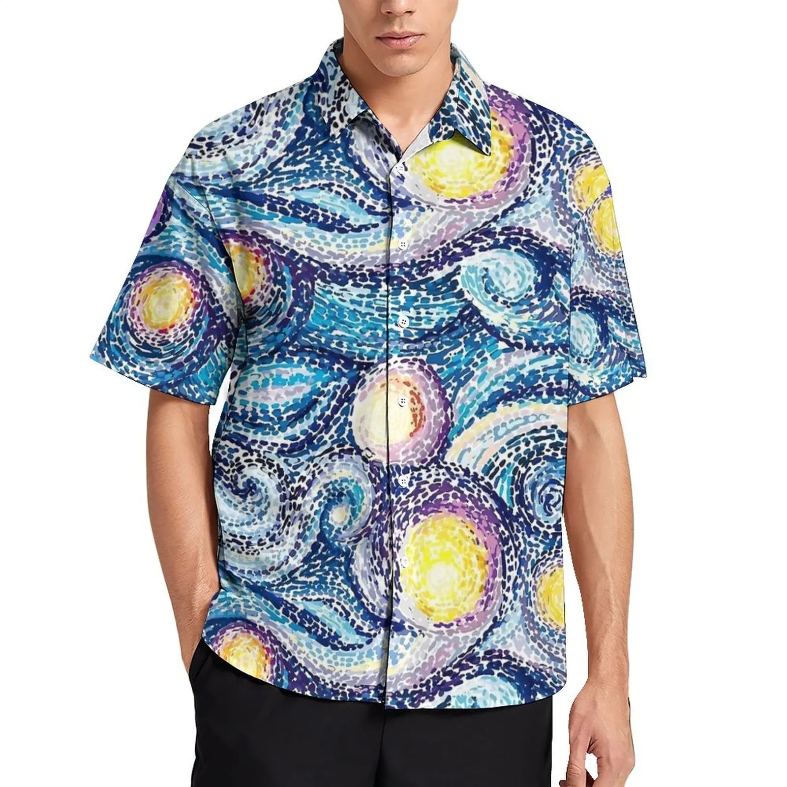 Hawaii Shirt Beach Abstract Starry Night Print Blouses  Vintage Casual Shirts Male Short Sleeve Y2K Funny Plus Size Clothing