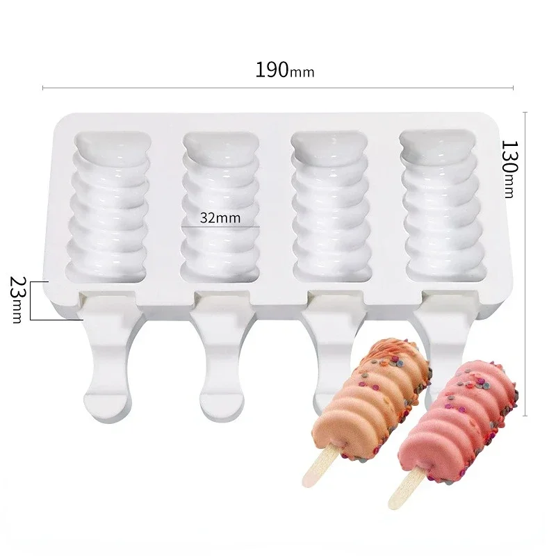 4-Cavity Baking Mini Silicone Ice Cream Molds Popsicle Molds Cake Chocolate Cakesicle Mold for DIY Ice Pops Oval