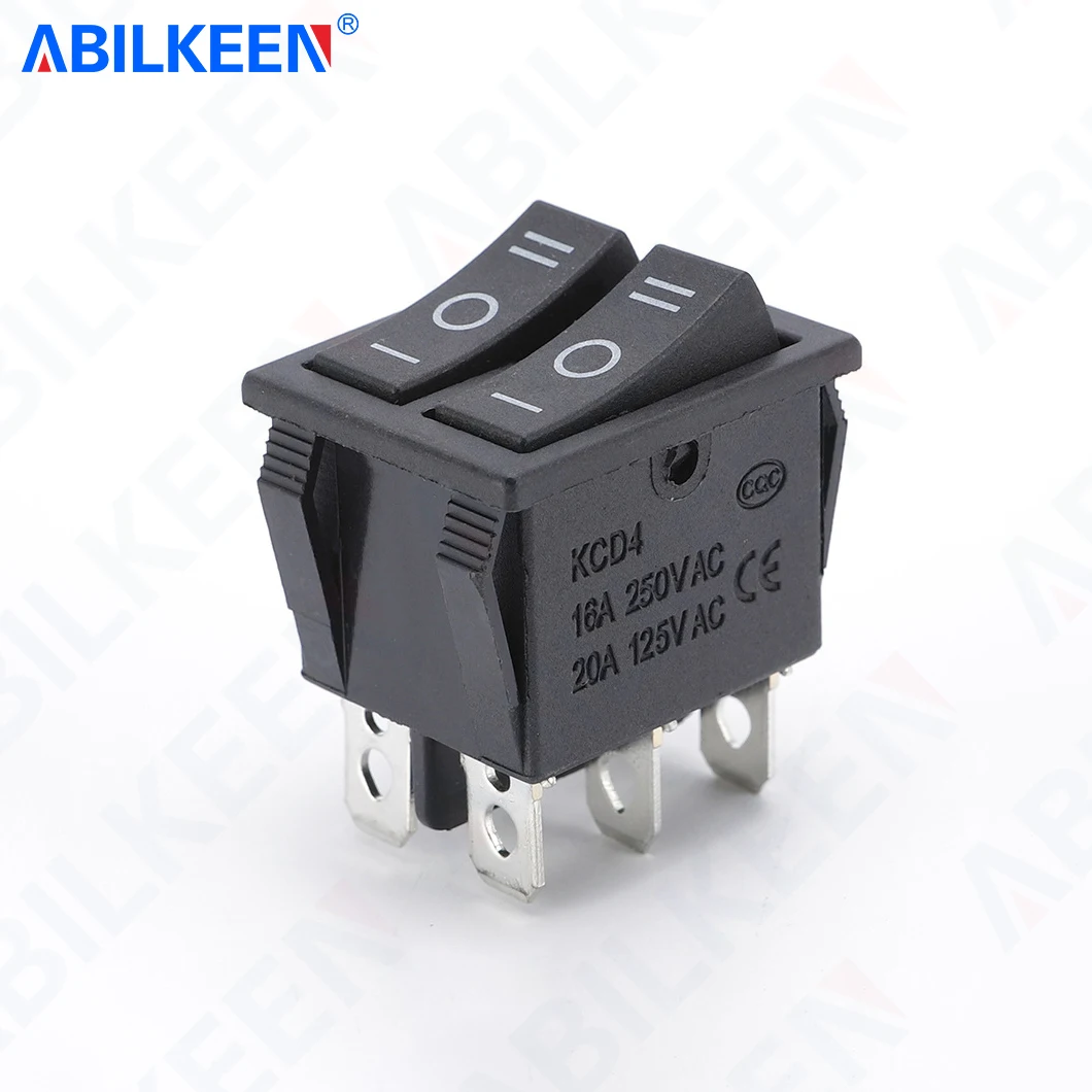 

50PCS/LOT ABILKEEN KCD4-2103 6Pin DPDT Rocker Switch ON-OFF-ON 3Position Latching Rocker Toggle Switch 16A 250VAC for Boat Auto