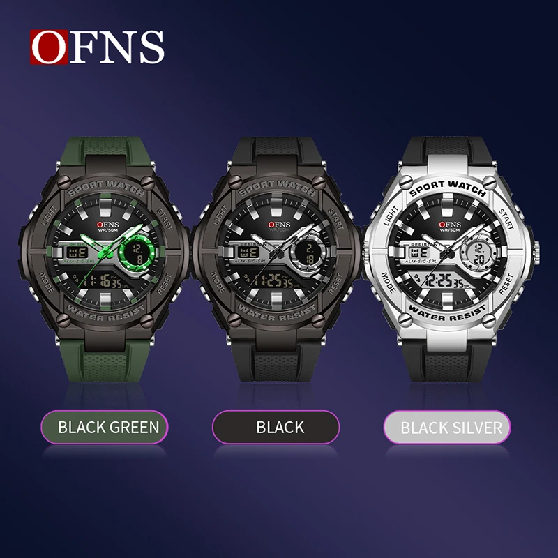 OFNS Brand s3123 New Men\'s Watch Waterproof Quartz Electronic Watch Sport Military LED Digital Men\'s Watch Relios Masculino 2024