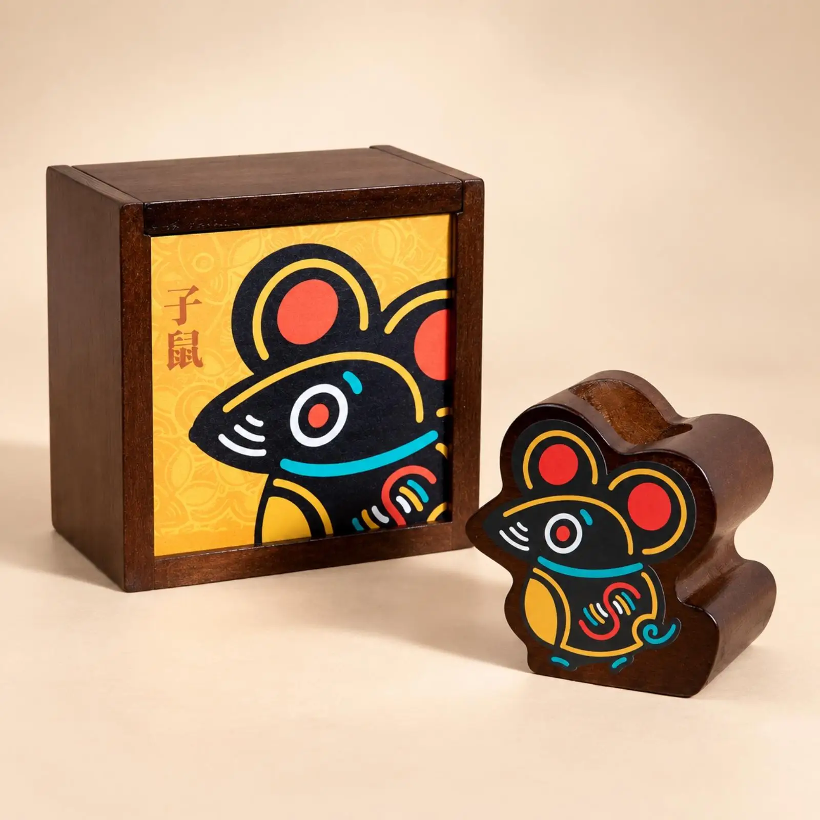 Wooden Zodiac Pen Holder for Children Desk Organizer Stationery Storage Box with Art Panel for Office School Study Supplies