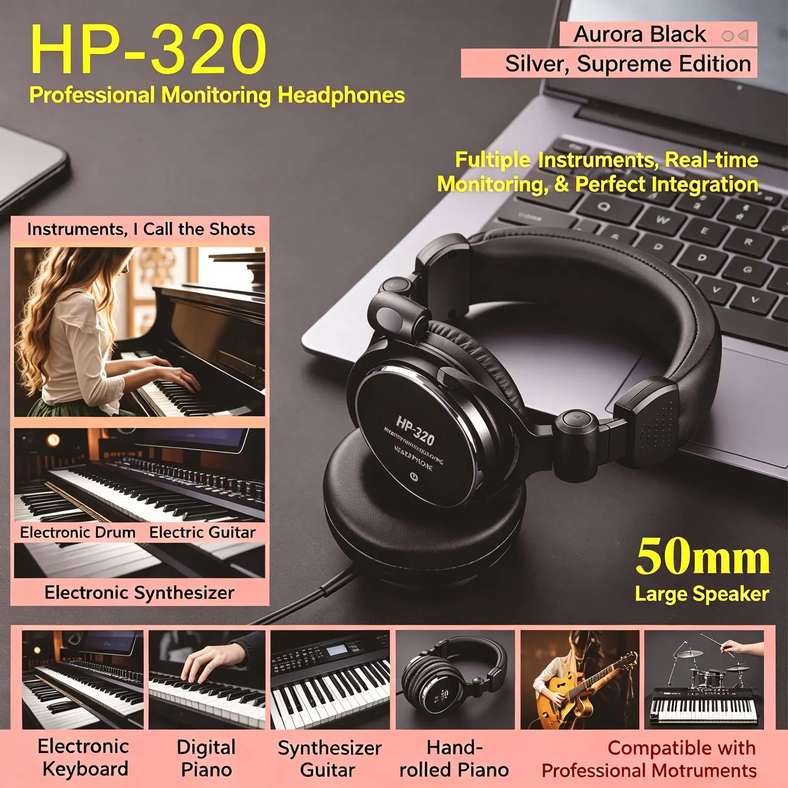 

Профессиональные проводные наушники для мониторинга с микрофоном, складные, поворотные, для электронного пианино и электрогитары