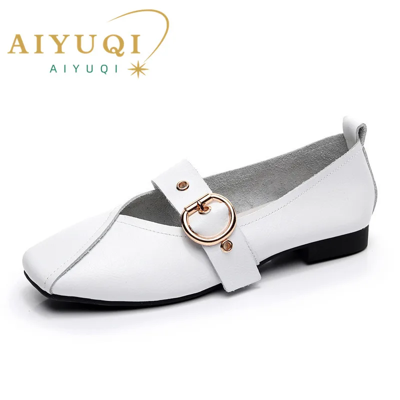 AIYUQI Casual women shoes 2024 spring new genuine leather mother flat shoes  big size 41 42 43 square soft bottom women shoes