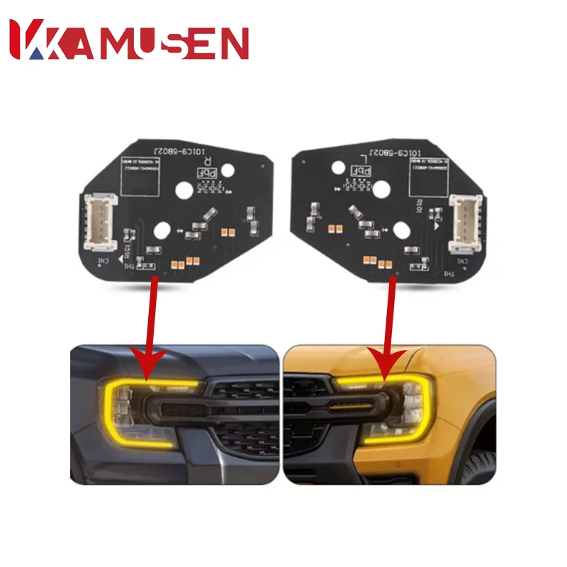 

Желтые янтарные светодиодные панели DRL для Ford Ranger T9 2023-2024, светодиодные фары дневного света XL/XLT, замена блока