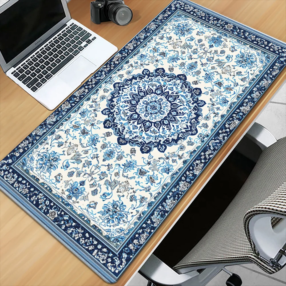 

Retro blue Persian style mouse pad Computer keyboard pad Non-slip rubber durable washable table mat for gamers and office use