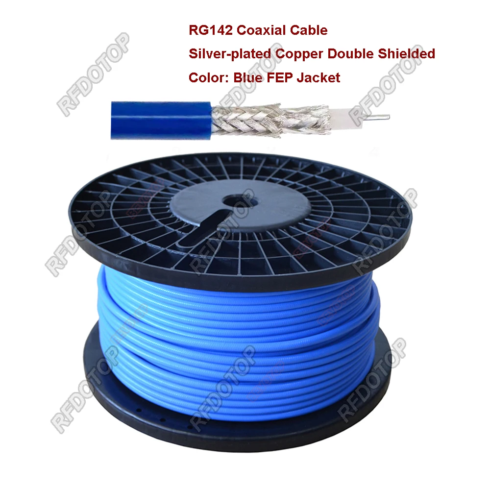 Blue RG142 Coaxial Cable Silver-plated Copper Double Shielded RF Coaxial Cable 50 Ohm Low Loss High Quality