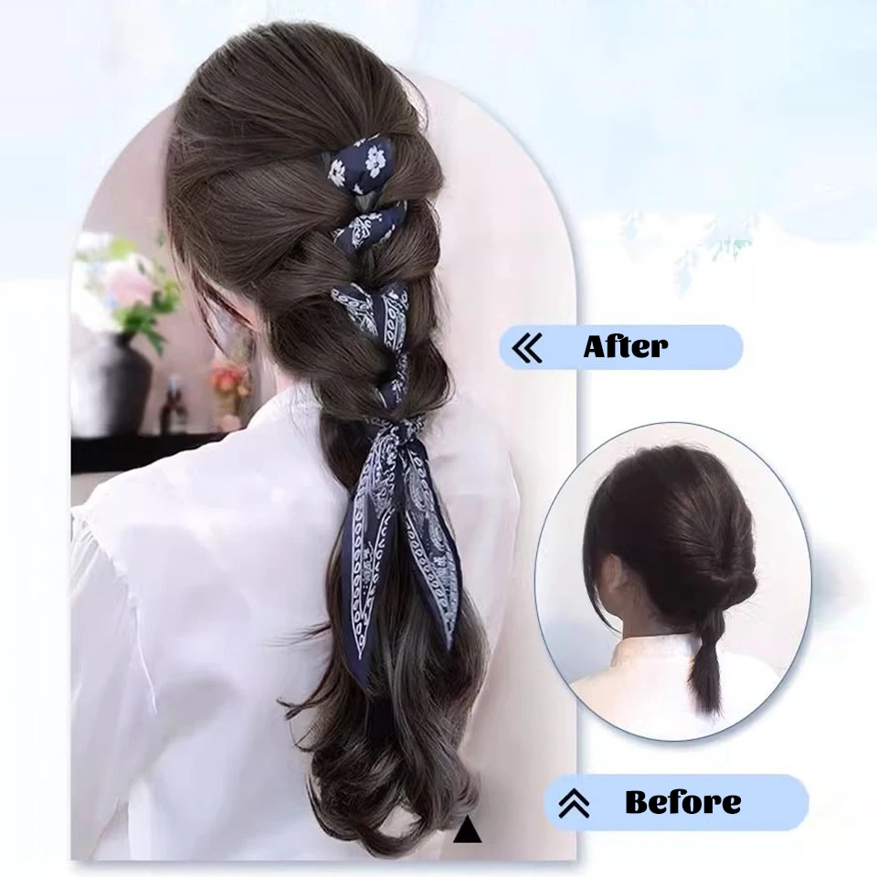 Synthetic Long Wavy Ponytail Extension Hairpiece Ribbon Claw Clip Ponytail For Women Heat Resistant Pony Tail Clip Fake Hair