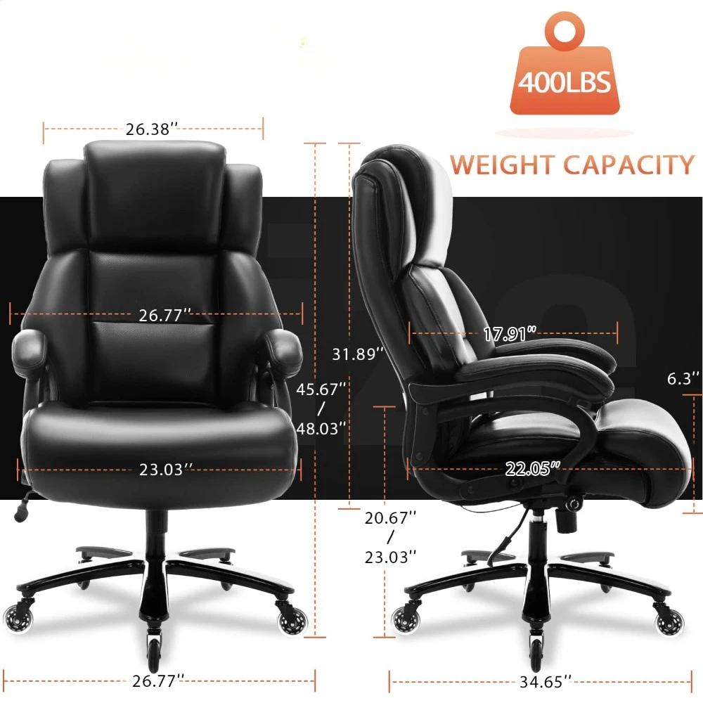 Big and Tall 400lbs Office Chair- Adjustable Lumbar Support Heavy Duty Metal Base Quiet Rubber Wheels High Back Large Executive