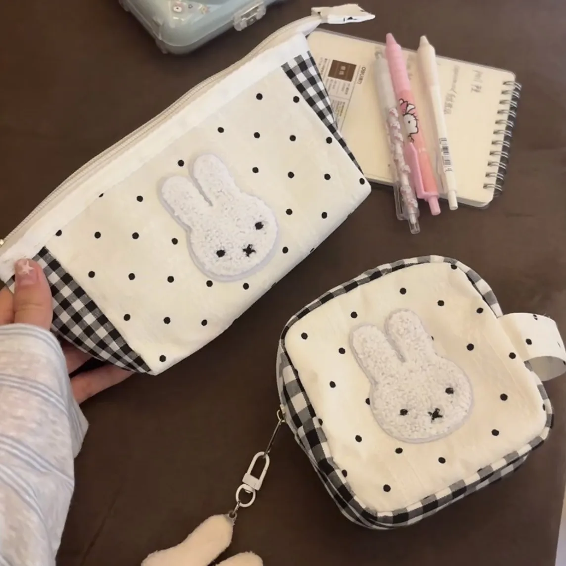 bonito-bolinhas-coelho-portatil-eup-saco-de-armazenamento-pratico-bolsa-de-moedas-pequeno-quadrado-saco-diario-carry-on-crossbody-saco