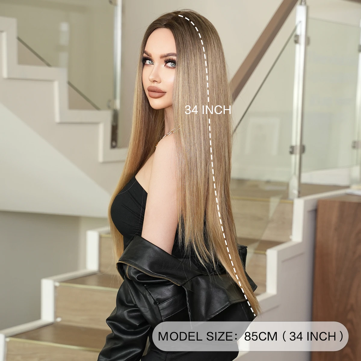 PARK YUN Blonde Wig Long Body Straight for Women Daily Use Fashion Synthetic Blonde Straight Hair Wig With Bangs High Density