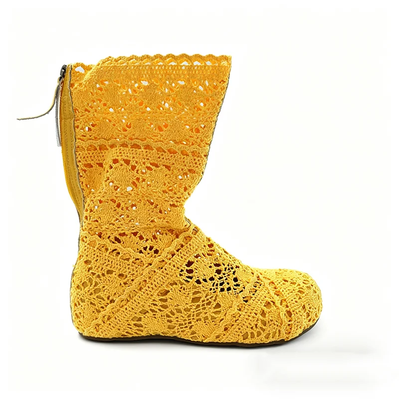 

6cm Height Increasing Summer Mesh Shoes Women Ankle Boots Zip Flat Non-slip Fashon Ladies Dress Party Shoes Yellow Beige D997
