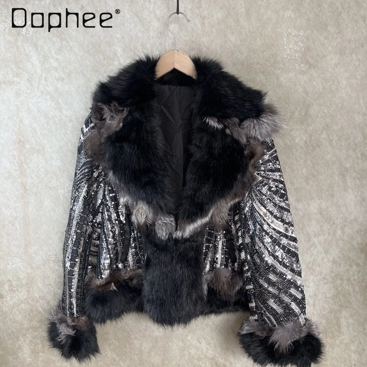 

Черное пальто из искусственного меха с блестками и вышивкой, зимнее пальто, женское короткое пальто из искусственного меха из норки, модная верхняя одежда