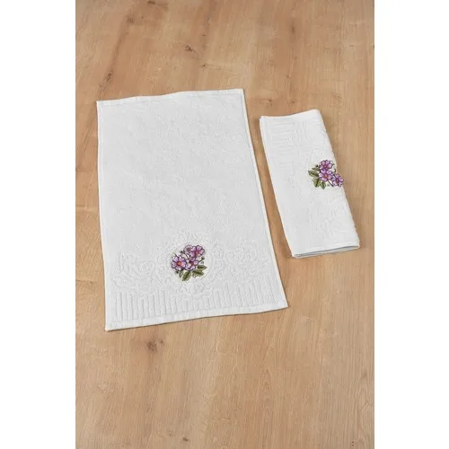 Fiesta Geranium Flower Embroidered 2li Kitchen Towel 30 X50-White-Lilac