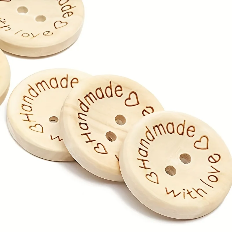 30pcs 15/20/25mm Cute 2 Holes Wooden Craft Buttons Labels For Sewing Clothing Accessories, DIY Crafting Projects Decorations