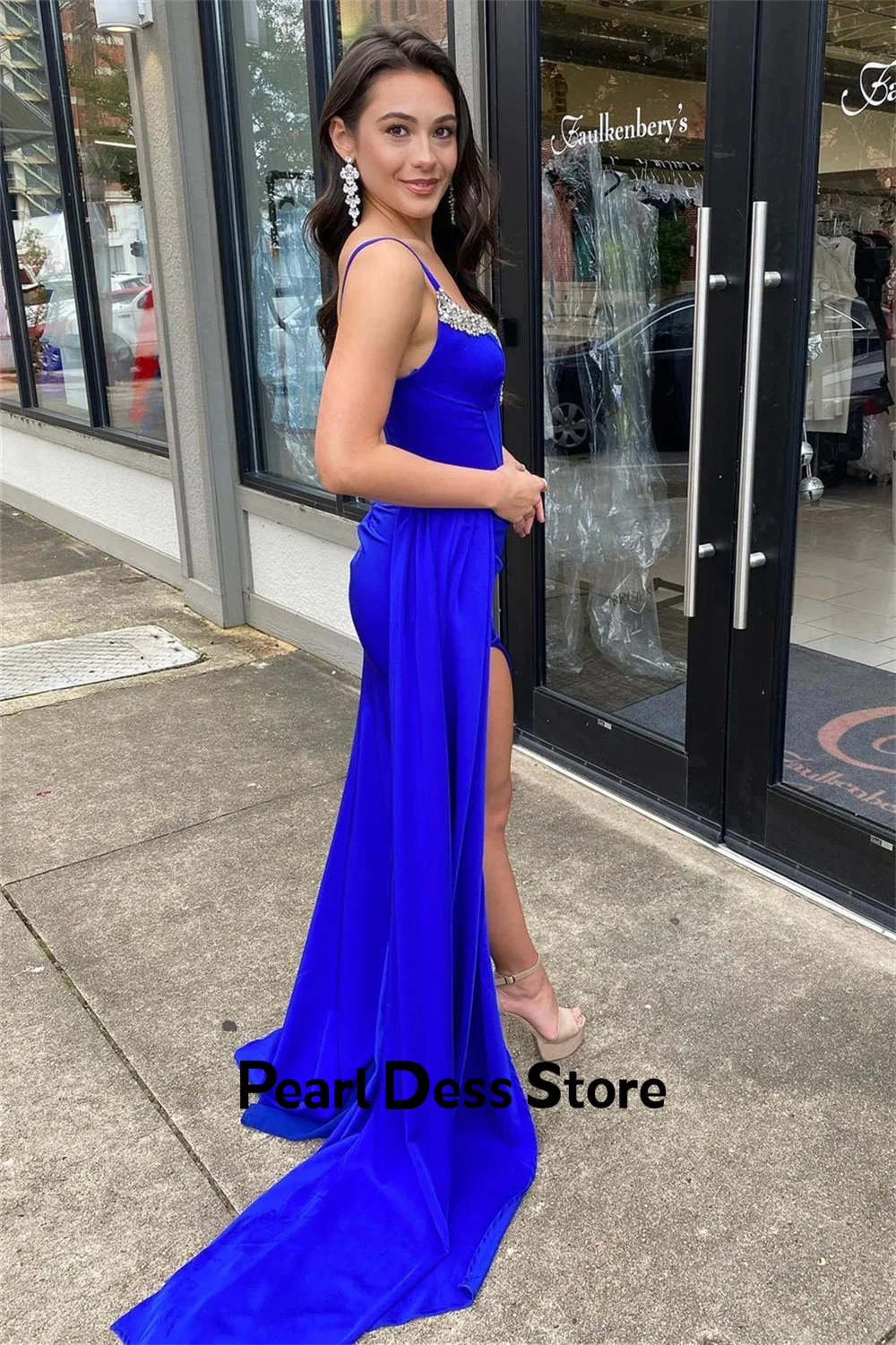 Pearl Serin Evening Dresses for Weddings Sky Blue Prom Dresseses Elegant Luxury Occasions Dresses 2024 Women Spaghetti Straps