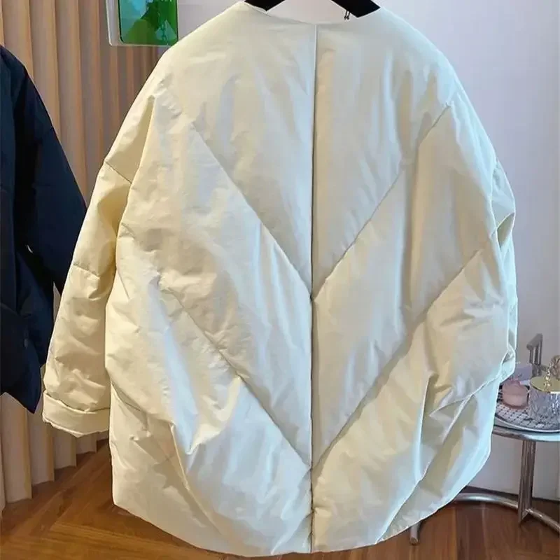 Giacca in cotone irregolare dal design di fascia alta Donna Inverno Nuovo cappotto da donna con cerniera allentata Capispalla donna basic con scollo a V