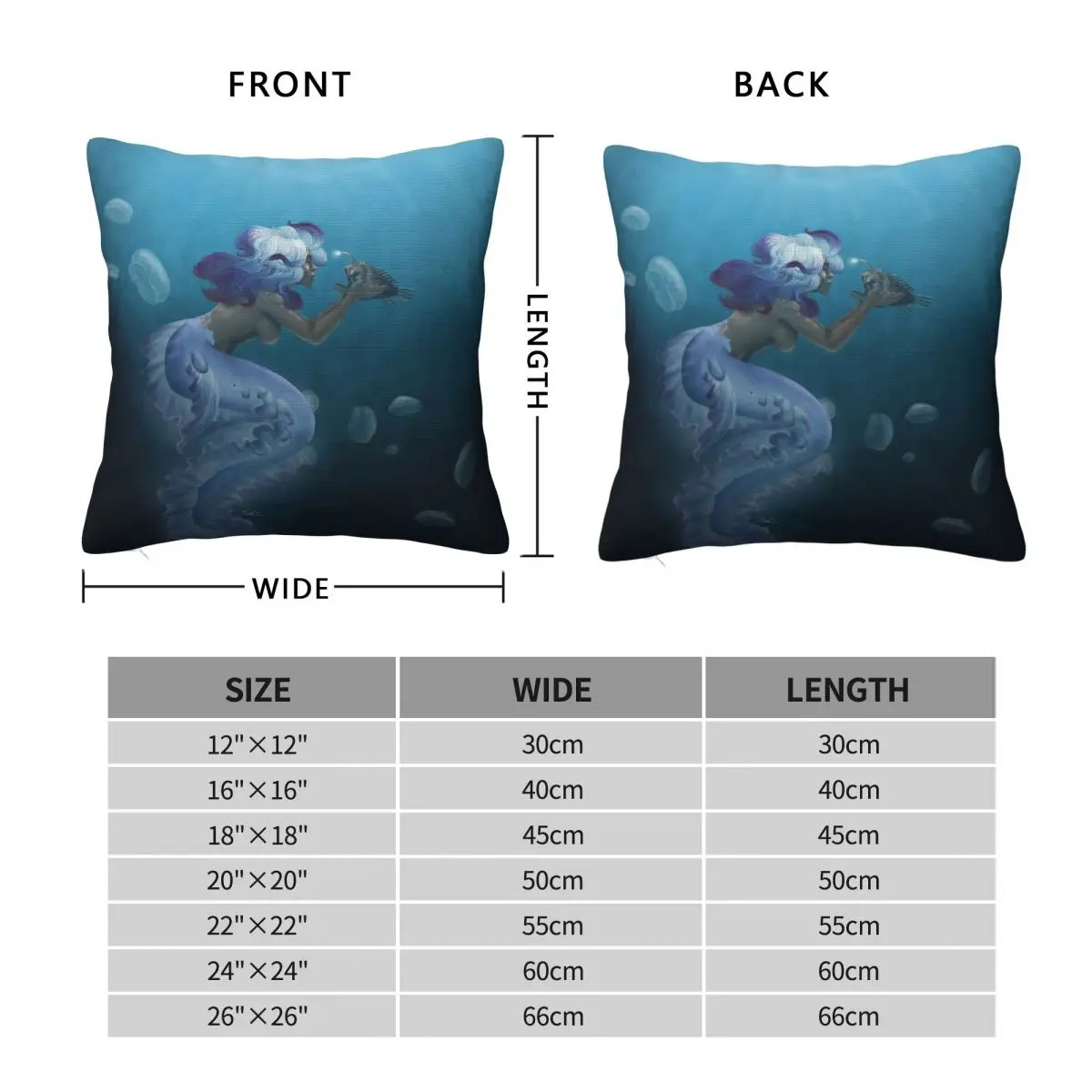 Mermaid Anglerfish Square Pillowcase Polyester Linen Velvet Creative Zip Decorative Pillow Case Home Cushion Cover