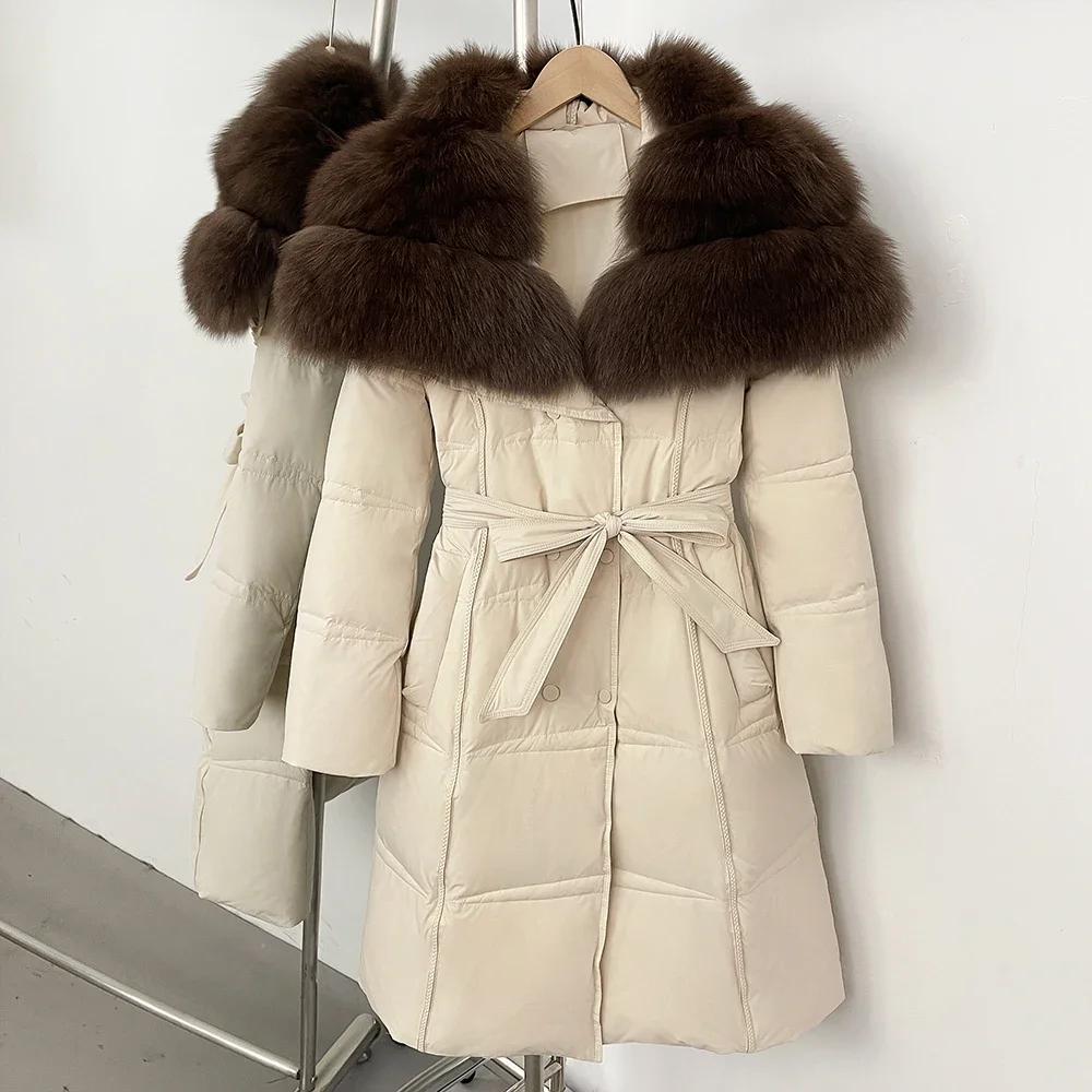 

Women Big Real Fox Fur Fluffy White Duck Down Coat Fashion Fur Jacket Natural Fur Female Winter Puffer Jacket New in Clothes