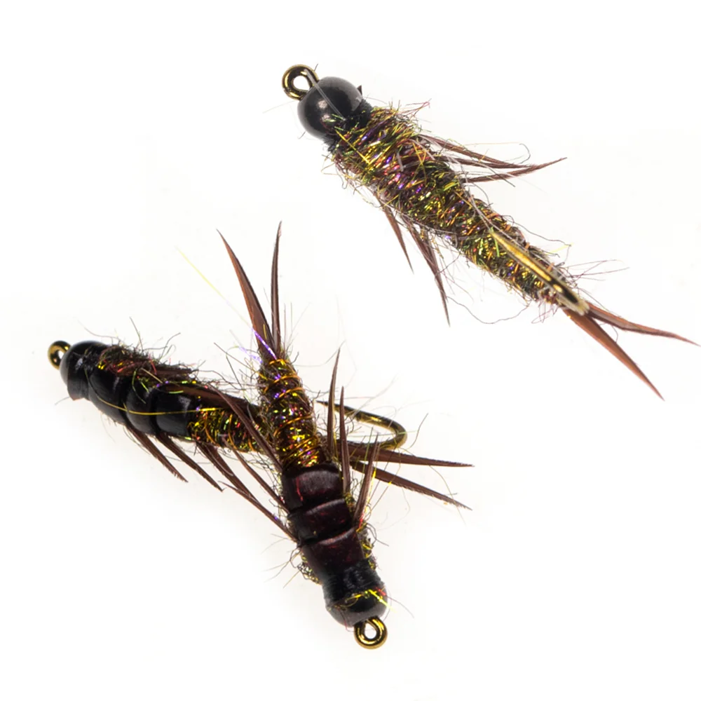 Vampfly Brass Bead Head Fast Sinking Stonefly Nymph Scud Fly Bug Worm Copper Wire Rib Wet Nymph Trout Bass Fishing Fly Lure Bait