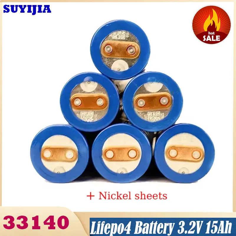 3.2V 15Ah 33140 Lifepo4 Battery Grade A with Nickel Sheet for DIY 12v 24V 36V 48V E-Bike E-scooter Solar Energy Battery Parts
