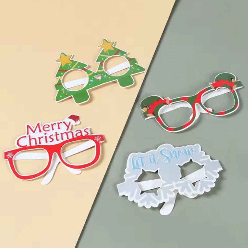 9 Uds. De gafas navideñas de Papá Noel, muñeco de nieve, hombre de jengibre, alce, árbol de Navidad, gafas de papel, accesorios para fotomatón de Feliz Navidad