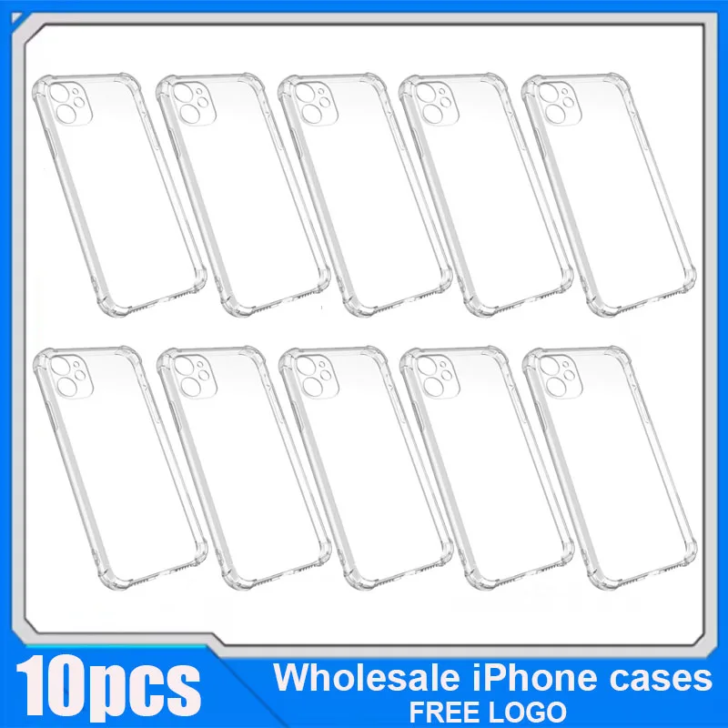 

10PCS TPU Shockproof Clear Phone Case For iPhone 15 14 13 12 11Pro XR XS Max Four Corners Anti-Drop Acrylic iPhone 7 8 Plus Case