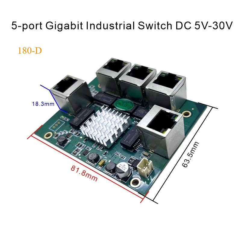 PCBA board DC 5V12V24V30VIndustrial Ethernet Switch Module 5 Ports Unmanaged10/100/1000mbps Anti-static and anti-lightning 4KV