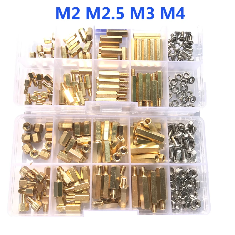 

240~120pcs M2 M2.5 M3 M4 Male Female Brass Hex Column Standoff Support Spacer Pillar Screw Nut For PCB Board Assortment Kit