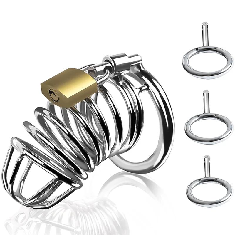 جهاز العفة المعدني للذكور، 3 حلقات قابلة للتعديل من الفولاذ المقاوم للصدأ قفص BDSM ألعاب للرجال قفل الامتناع عن ممارسة الجنس لعبة الجنس الكبار المضادة للغش