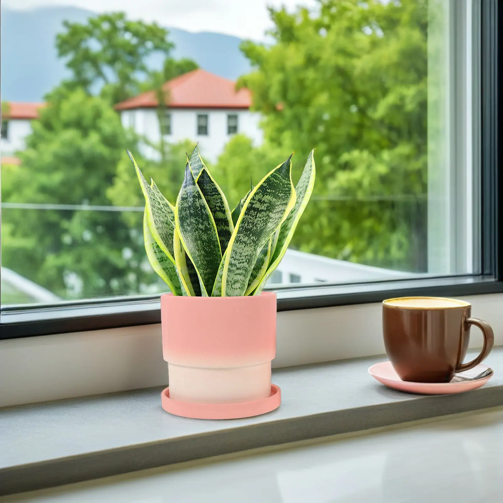 2Pcs Ceramic Succulent Flower Pots Small Gradient Planters with Drainage Holes Minimalist Indoor Herb Garden Decorative Tabletop