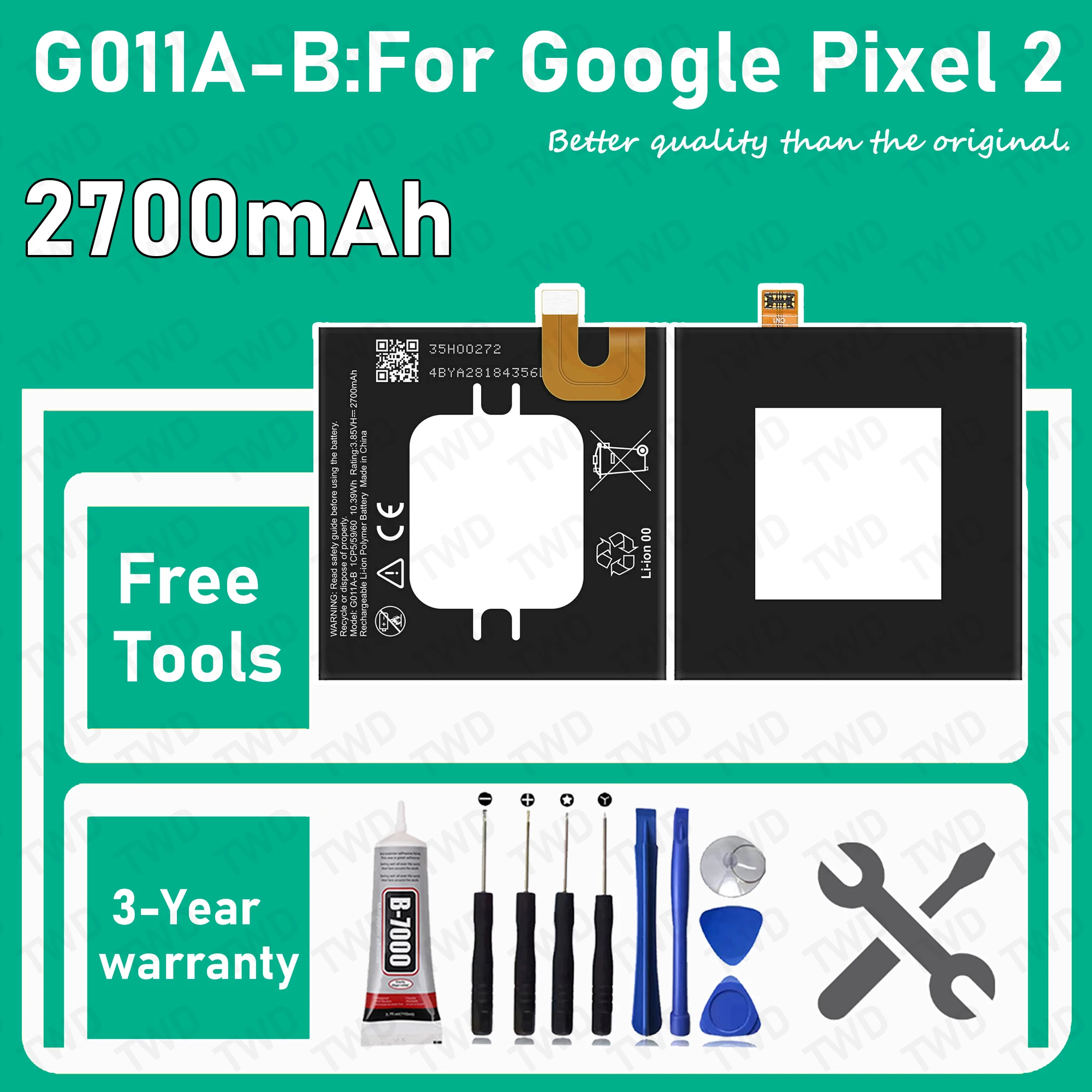 G011A-B Large capacity 2700mAh Battery For Google Pixel 2 Batteries New High Quanlity+Free Tools