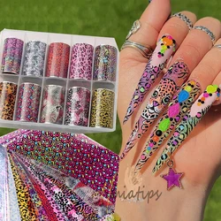 10 Roll Luxury Pink Leopard Print Nail Foils Transfer Decals Zebra Snake Print Acrylic Nails Design Manicure Decorations
