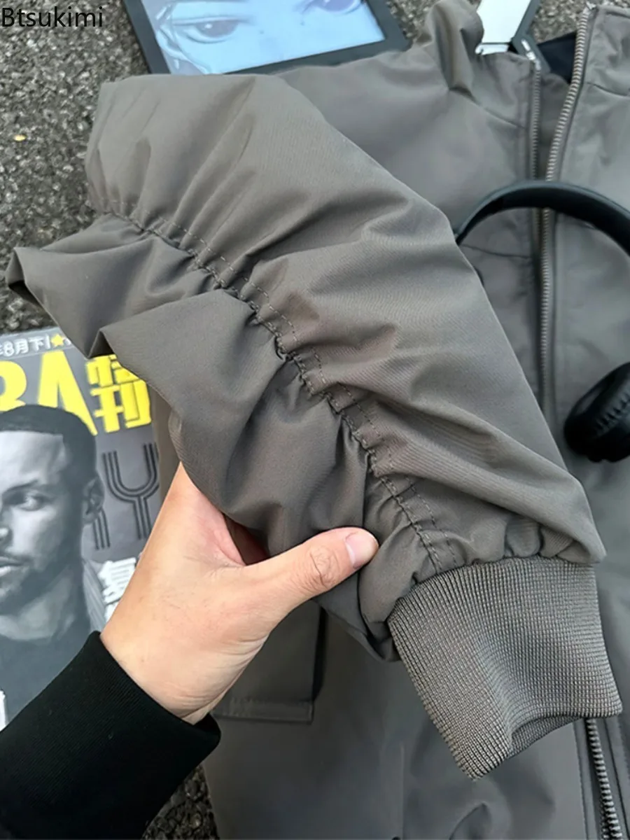 Vintage الوقوف طوق الطيار الستر الرجال العصرية بلون سستة معاطف غير رسمية ربيع الخريف جديد الرجال قصيرة نمط البيسبول معاطف