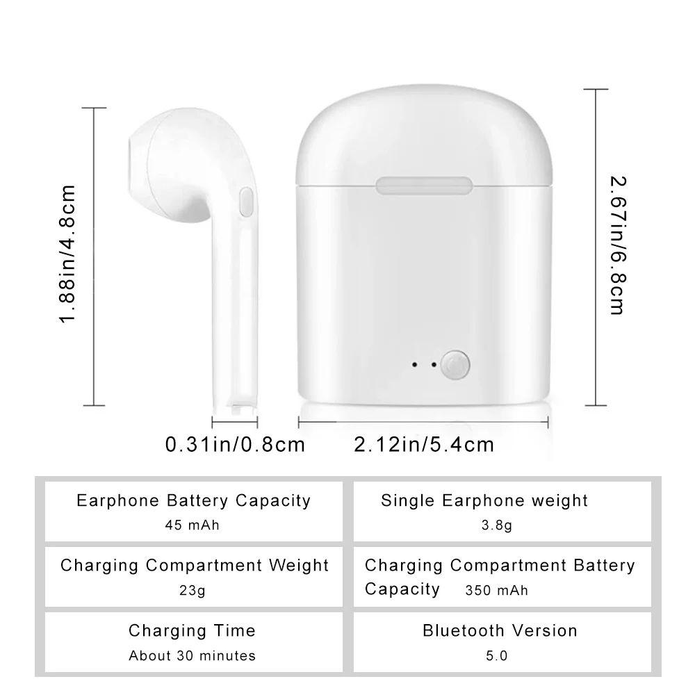 I7tws Wireless Binaural Bluetooth Headset 5.0 Stereo Scrub in Ear Earplugs Portability Sports Audio I7 Mini Bluetooth Earphones