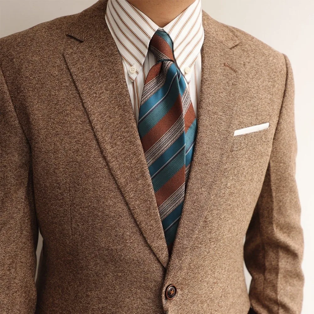 2-Piece Set Stylish Design 8cm Neck Tie Set Adjustable Narrow Striped Neckties Hand Tied Soft Suit Pocket Square Office Wear