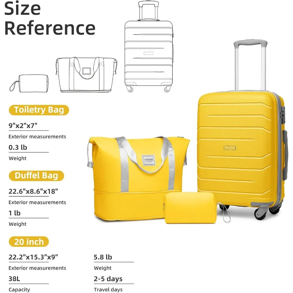 Women's 3-Piece Hard Shell Carry-On Luggage Set, 20 Inch Airline Approved Spinner Suitcase, 22x14x9 Inches with Long Tail Keywor