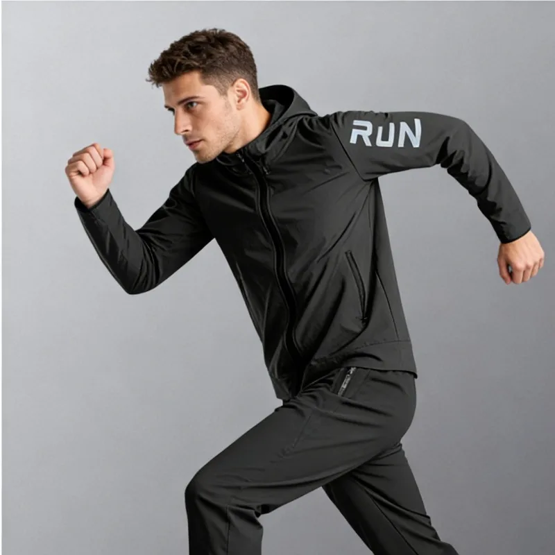 

Спортивный костюм для утренних пробежек: быстросохнущая, дышащая одежда для активного отдыха, весенне-осенний комплект для фитнеса, мужской спортивный костюм