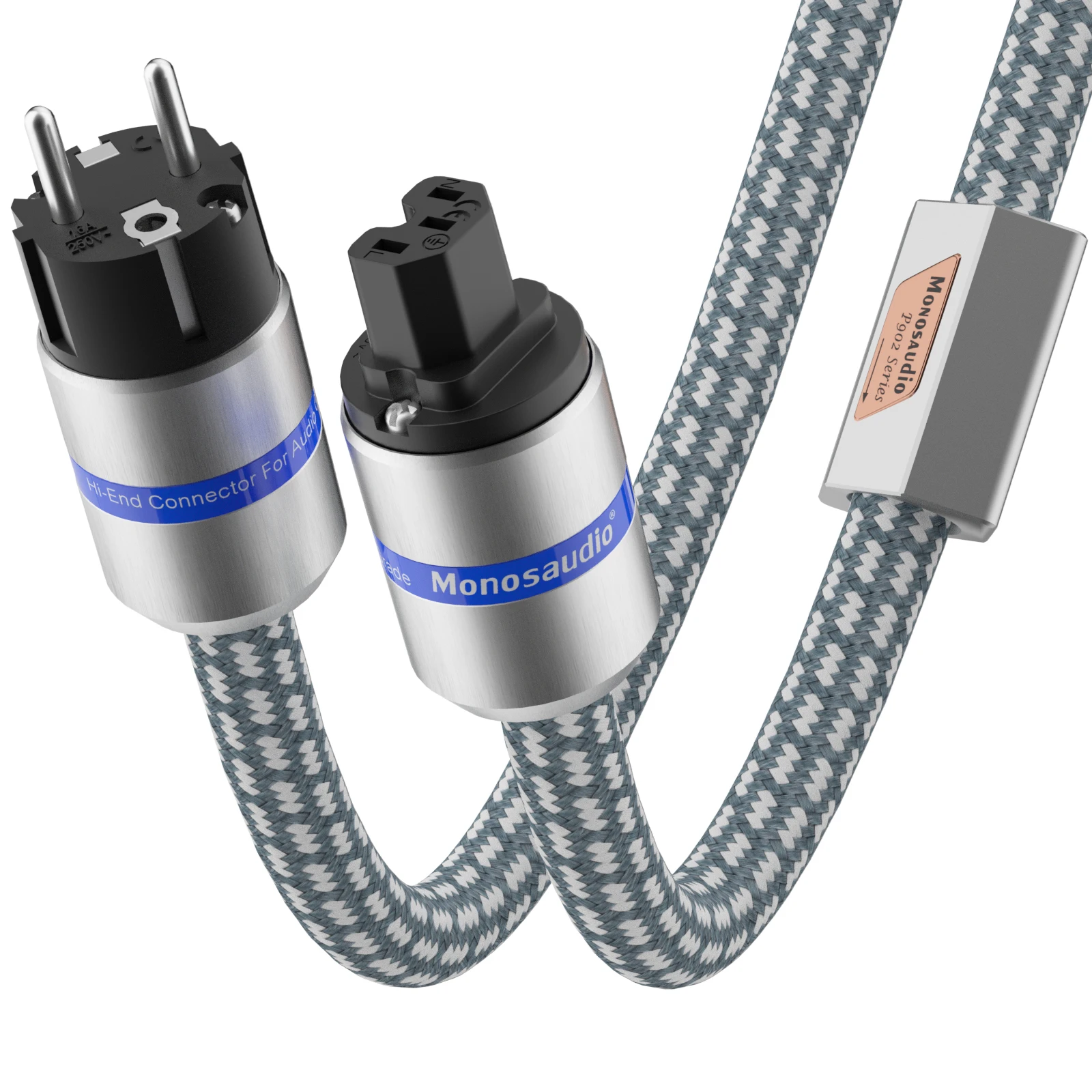 Monosaudio US/EU Version P902E6R 5.5 Square Amplifier Audiophile Power Cord Cable C19 Pure Copper 20A Amp IEC Connectors