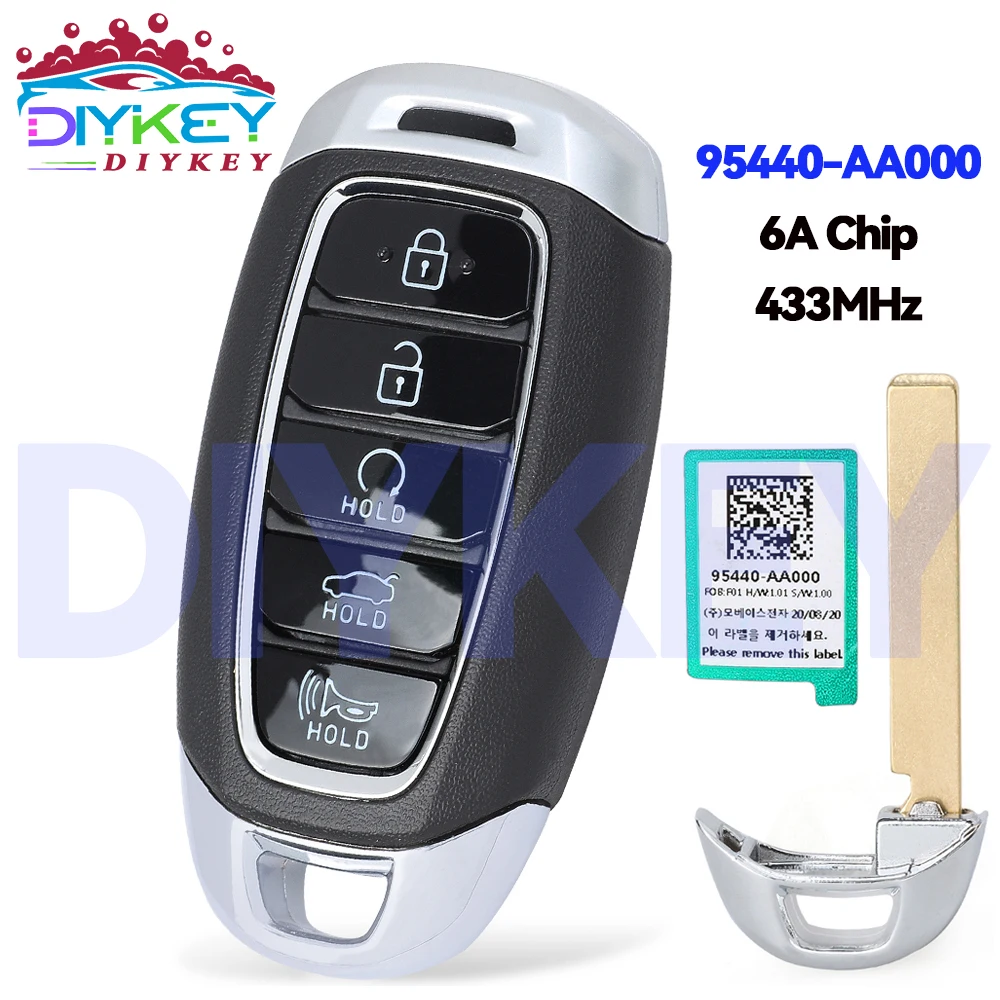 

DIYKEY Original 95440-AA000 6A Chip 433MHz For Hyundai Avante Elantra 2021 2022 2023 MBEC5FOB2004 Proximity Remote Control Key