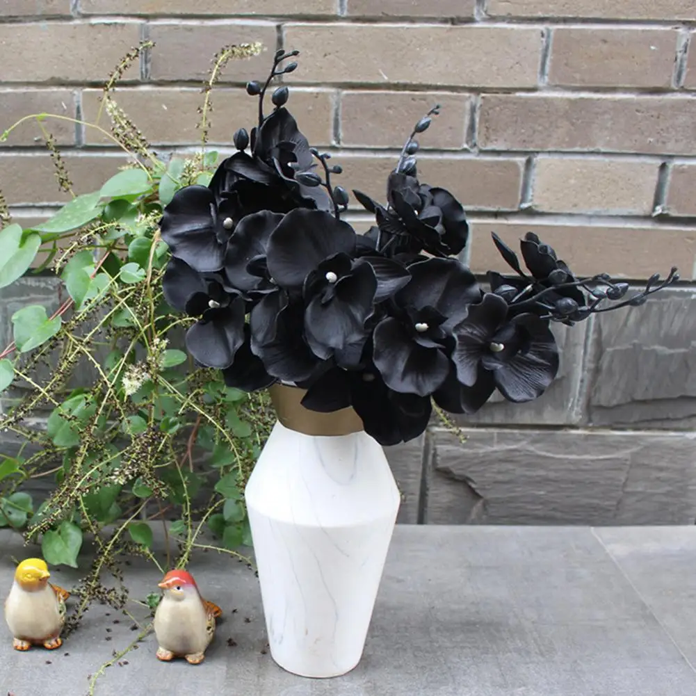 1PC Artificial Flower Simulation Floral Fabric Black Phalaenopsis Fake Flower Plastic Phalaenopsis Flower Home Decoration