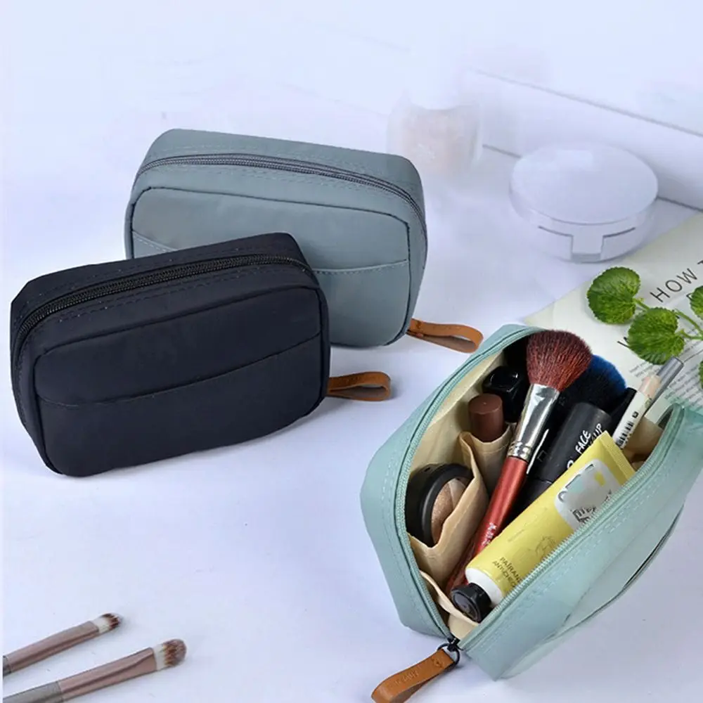 Portable Large Capacity With Pouch Cream Color Zipper Shell Makeup Bags Partition Bag Square Cosmetic Bag Korean Storage Bags