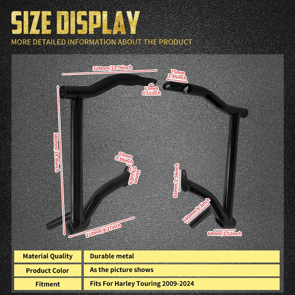 Motorcycle Crash Bars Rear Saddlebag Guard Support Rails Bracket For Harley Touring Road King Electra Street Glide Ultra 2009-24