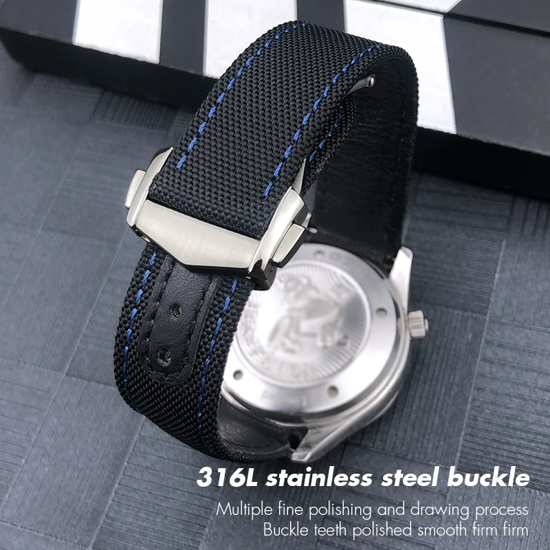 20mm 21mm High Quality Deployment Buckle Nylon Fabric Watchband for Omega AQUA TERRA 150 Seamaster 007 Moonwatch 19mm Blue Strap