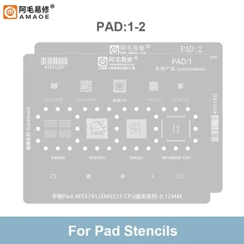 AMAOE PAD1 PAD2 BGA 리볼링 스텐실 템플릿 CPU 범용 식재 주석 스틸 메쉬 0.12mm 태블릿 PC CPU 수리 도구 