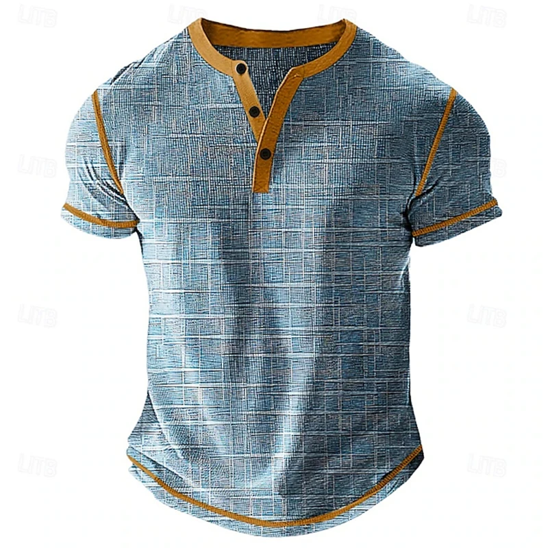 Retro Men's Short-Sleeve T-Shirt 3D Fashion Patchwork Print Summer Casual Button-Up Top Stylish Streetwear Polo Shirt