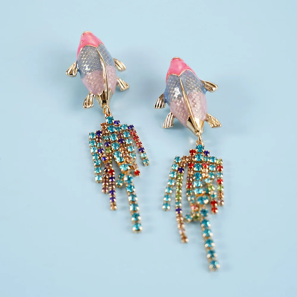 Fish Earrings Irregular Length Tassel Color Carp Stainless Steel Jewelry 2025 New Anniversary Gift Women Sweet Style